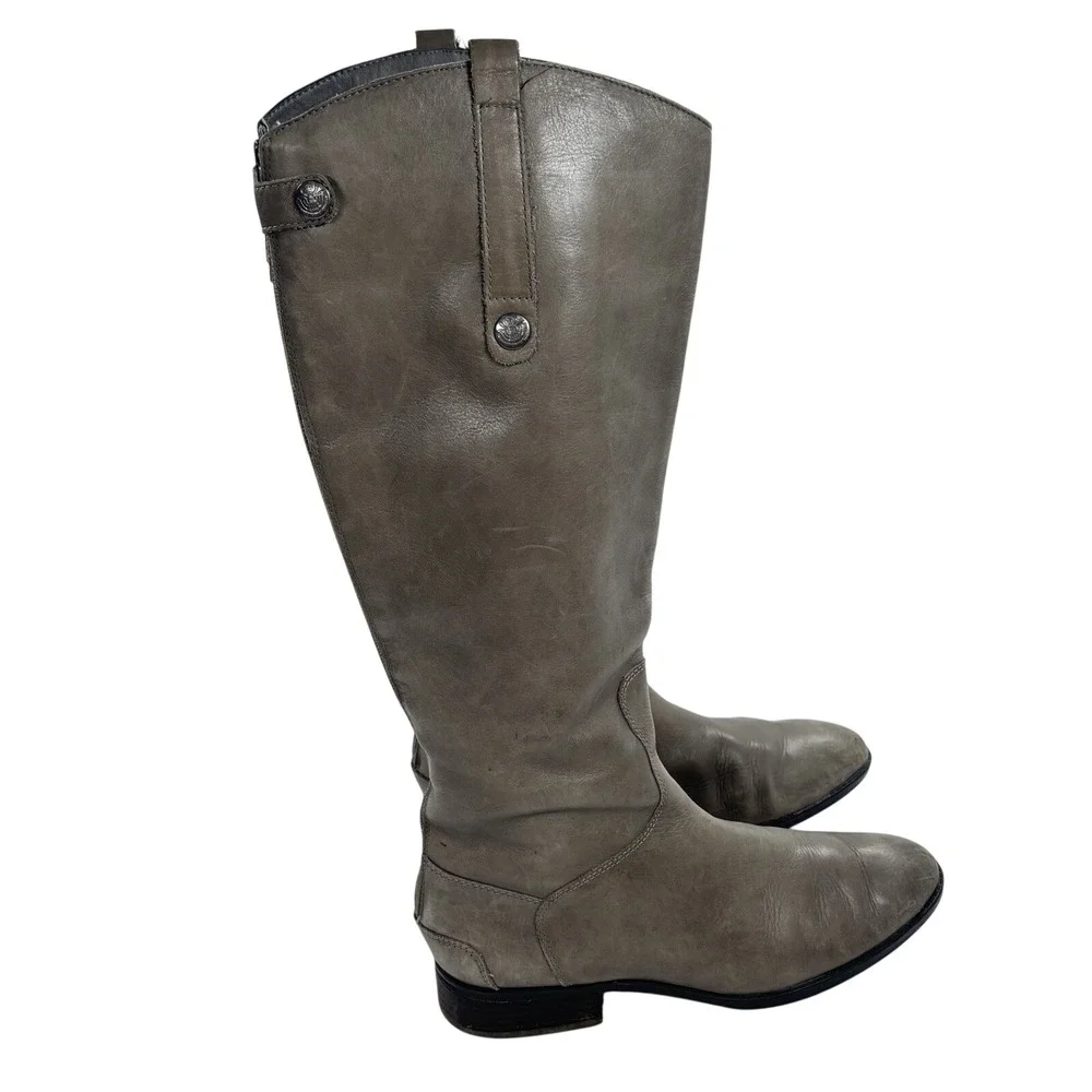 Sam Edelman Gray Riding Boots Womens 10M‎ Penny Leather Tall Equestrian Zip